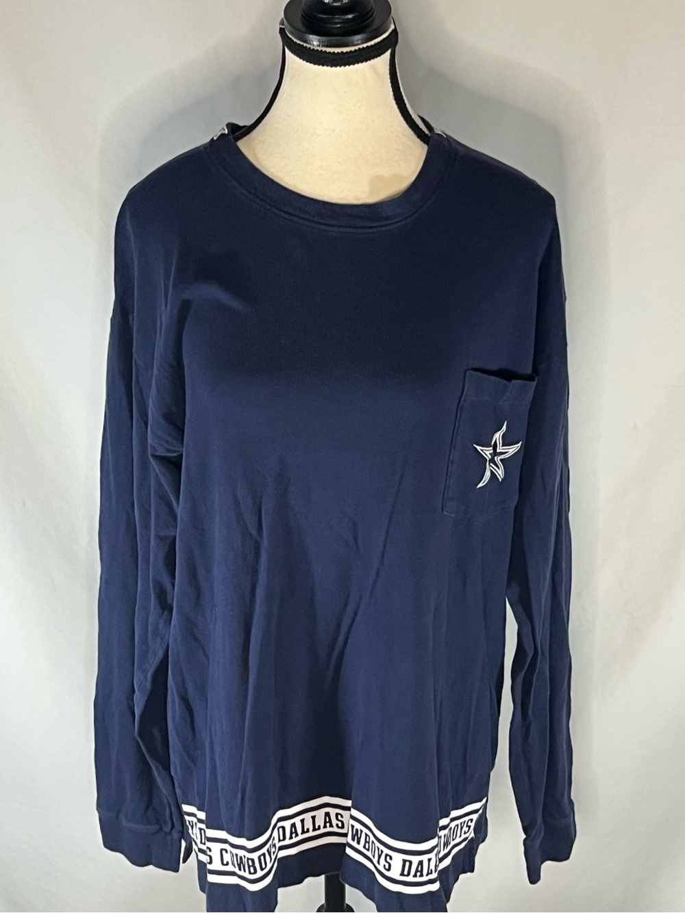 PINK Victoria’s Secret NFL Dallas Cowboys Long Sleeve Pocket T-Shirt Navy Large